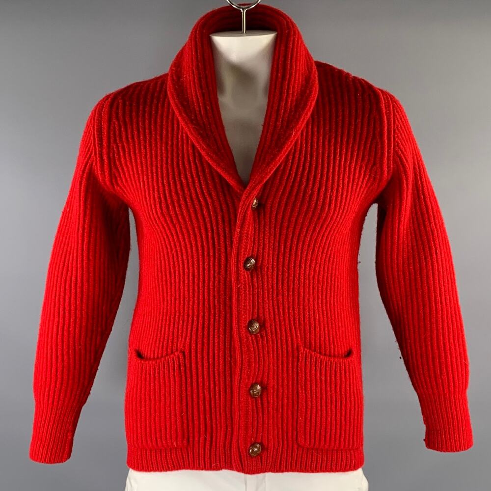 PRINGLE Size L Red Knit Wool Shawl Cardigan